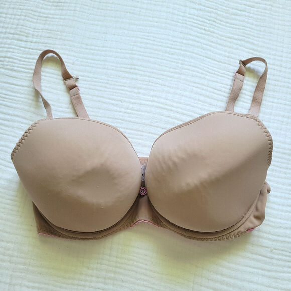 Curvy Kate 34F / 34DDD Light Nude Full Coverage Bra Pink Button Detail - Picture 1 of 6